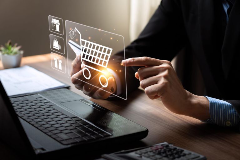 online shopping concept, businessman use smartphones and credit cards to purchase products from online stores and shop on the internet, ecommerce store, online business, convenience, competitive price