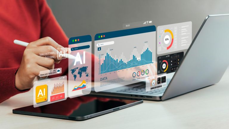 Business people using website or AI software technology analyze data and big data technology. business analysis and display images of complex data sets on a computer on the screen. artificial intelligence