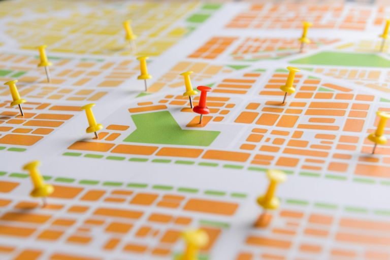 Pins on map, closeup