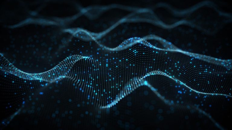 Futuristic blue neural network. Abstract science fiction concept. 3D rendering with DOF